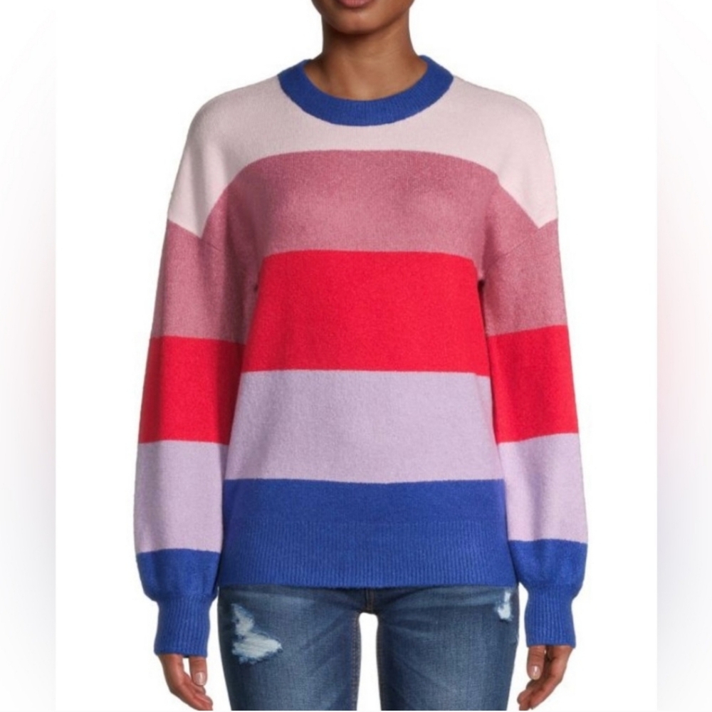 NWT RET$270 Saks Fifth Avenue  Medium Sweater Multi Blue Pink Mauve Red Lavender